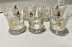 Rock Glasses Old Fashioned Jewel Jester or Clown Set 7 Size 3 3/8″ x 3″ CLEAN !