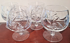 Ajka Csopak Cut Lead Crystal Brandy Snifters Set of 4 EUC 4.5″ Hungary