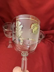 Libbey WATER GOBLET Set 4 Vintage Frosted Glass Silver Leaves Retro 7 1/4″ tall