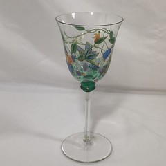 Artland Handblown Wine Glass Hummingbirds & Flowers from Romania Cottagecore
