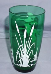Vintage Anchor Hocking Glass Forest Green Geese and Cattail 5 1/4″ Tumbler Beaut