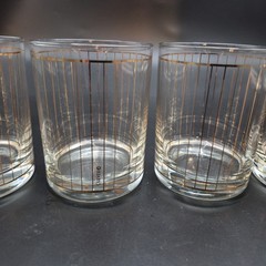 Lot 4 Vintage Culver Glass Devon Gold 22k Vertical Stripe Rocks Glasses Signed