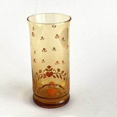 5 Libbey Franco Amber Floral & Hearts Glasses 1970’s MCM Drinkware Kitsch 6”