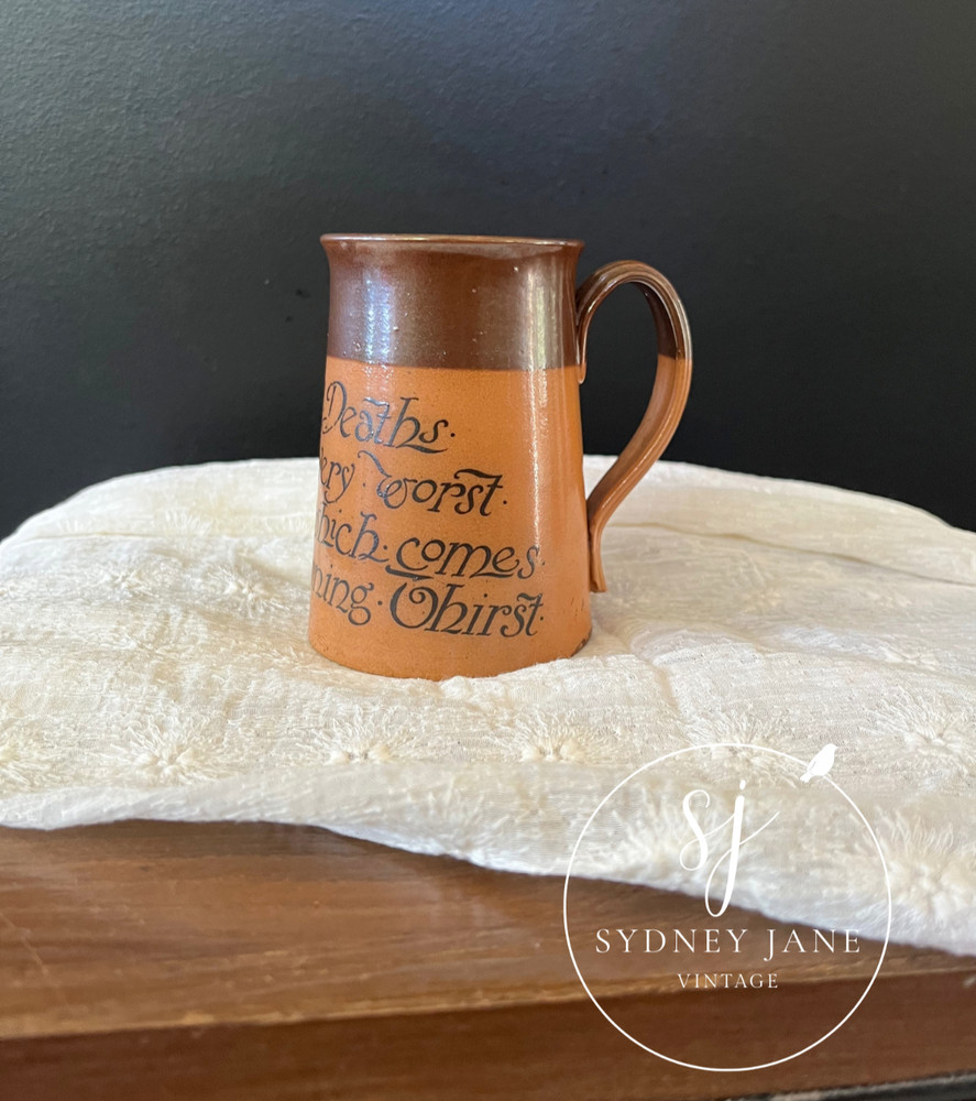 Rare. Early 1900’s Royal Doulton Stamped Pottery Mug. «Of all sad Deaths…»