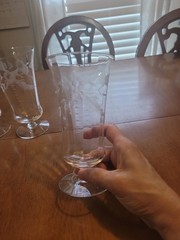 Antique Etched Glass – Footed Water/Tea Glasses- Set 0f 3