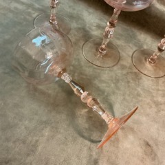 1930s Tiffin glass pink FONTAINE fountain bird etched sherbet/champagne Stems