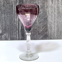 Maryland Glass Co Faceted Amethyst Clear Ribbed Cord Rope Twisted Stem Cordial