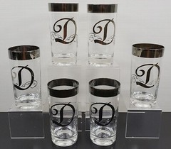 6 Glastonbury Monogram Platinum D Highball Glasses Set Silver Band Thorpe Style