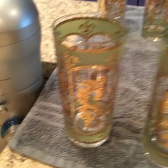 MCM 1960’s CULVER Highball Glass 22K Gold & Green Barware Set Of 8