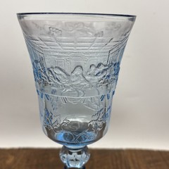 Vintage Tiara Chantilly Blue Lord’s Last Supper & Cross Wine Goblet 7″ Read