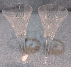 Pair Waterford Crystal Millennium Series Health 9 1/4″ Toasting Flutes EX!