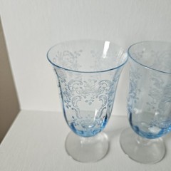 5 Fostoria Blue Meadow Rose Etched Juice Glasses 4.5″ Rare