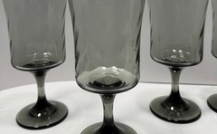 Vintage Set of 5 Libbey Smoke Gray Optic Swirl Goblets Water Iced Tea Glasses