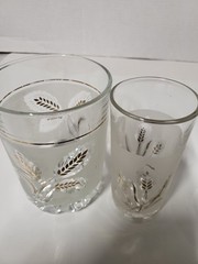 Vtg Devalbor Italy Gold Wheat Handblown Frosted Ice Bucket Highball & Rock Glass