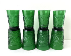 Set of 8 Anchor Hocking Green Sandwich Small Juice Tumblers 2-size 4 oz & 8 oz