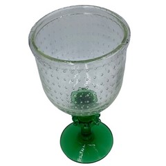 Bullicante Goblet Chalice Clear Green Art Glass Controlled Bubbles 8.75″ Tall