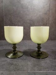 Wine Goblets Cased Glass Green Stem Set of 2 Carlo Moretti Italy Rare
