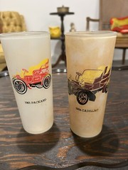 2 Vintage Hazel Atlas Frosted Highball Glasses Antique Cars