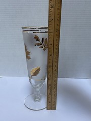 6 Vtg MCM Pilsner Glasses Gold Leaf Frosted Footed Stemmed Beer Foliage Drinking