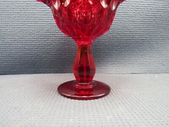 Fenton Art Glass Thumbprint Ruby Double Crimp Compote 6 1/8″T x 5 3/4″W