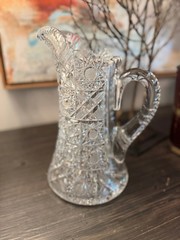 American Brilliant Period Cut Glass Water Pitcher – Heavy Hand Cut Crystal