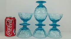 (7) Vtg Seneca Driftwood Casual Peacock Light Blue Low Sherbet Dessert Compotes
