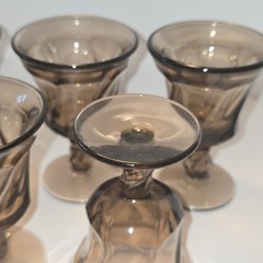 Vtg Fostoria Jamestown Smoke Brown Swirl Cordial Liqueur Glasses Set of 5 4″