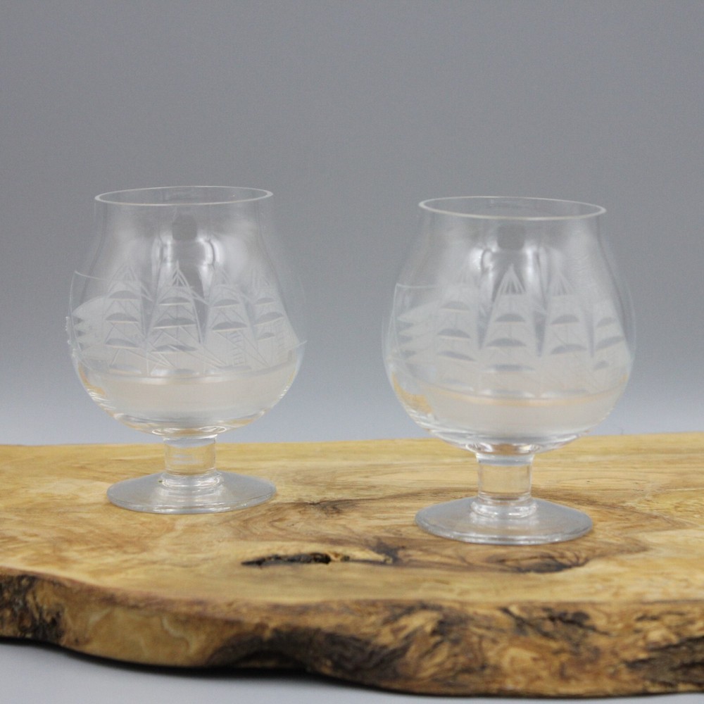 Set of 2 Cutty Sark Crystal Clipper Schooner Ship Brandy Snifter Glass 4 oz 3.75