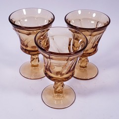 Vintage FOSTORIA Jamestown Amber Swirl Pedestal Wine Juice GLASS GOBLET SET x 3