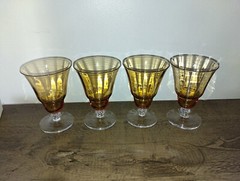 Amber Optic Parfait Glasses Water or Dessert Glassware Vintage Set 4 Ball Stem