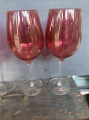 Large balloon tall wine Neiman Marcus red cranberry glasses set of 4 Glass