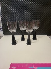 Set of 4 RETRO Vintage Artland Prescott Hand Blown BLACK Stemmed Glasses 9″ 23cm