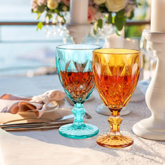 Set of 12 Vintage Glass Goblets Bulk 10 oz Multi Colored Stemware Wine Glasses C