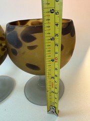 Vintage Art Glass Goblets 5.5″ Frosted Stem Pair Collectible Decor Wine Glasses