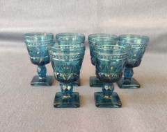 Vintage Blue Glass Square Foot Apertif Glasses – Set of 6