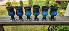 6 STUDIO ART Pottery Wine Water Goblets BLUE DRIP Medieval Rennaissance Faire