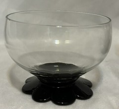 HC Fry Set Of 6 Art Glass Footed Black Petal Sherbets 3”H 3.25”D