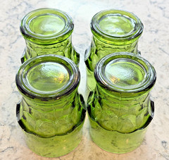 Set of 4 Vintage Viking 4 1/4” Avocado Green Georgian Tumblers Glasses Honeycomb