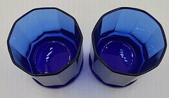 2 VTG Anchor Hocking Low Ball Glasses Cobalt Blue Essex Paneled Tumbler Set