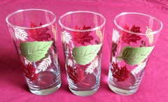 3 VTG Libbey Glass Tumblers/ Drinking Glasses Fall Autumn Red Green Leaf Pattern