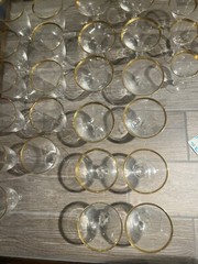 VTG Gold Rim Glasses Round Set of 27 ELEGANT DINNER PARTY COCKTAIL