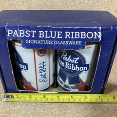 NIB Set of 2 Pabst Blue Ribbon 16oz Signature Glassware Barware Beer Can Shaped