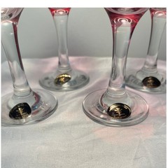 Cristalleria Fratelli Fumo Italy Pink Wine Glasses Etched Scrolls Set of 4