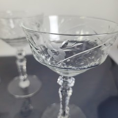 Vintage Libbey Rock Sharpe Floral Etched Champagne/Sherbert Glass Set 4 Stemware