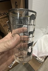 five glass tumblers with silver overlay animals