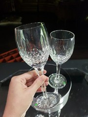 (2) Wine Claret Glass 7-3/4″ Goblet, Cut Crystal Edinburgh Montrose Signed READ