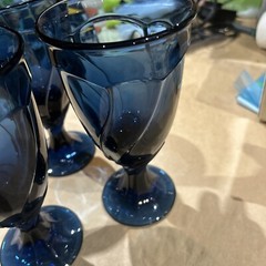 Noritake Sweet Swirl Dark Cobalt Blue Wine Glasses/Goblets (Lot of 3) 7-3/4”