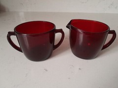 Vintage Anchor Hocking Cream and Sugar Royal Ruby Red Glass MCM