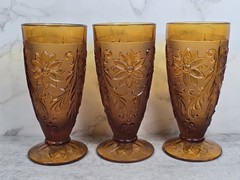 3 Vintage 70s Indiana Amber Tiara Sandwich Daisy Iced Tea Parfait Glasses Lot