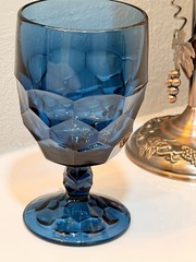 UV Reactive Viking Glass Charcoal Blue Gray GEORGIAN 6 1/8″ Large Footed Goblet
